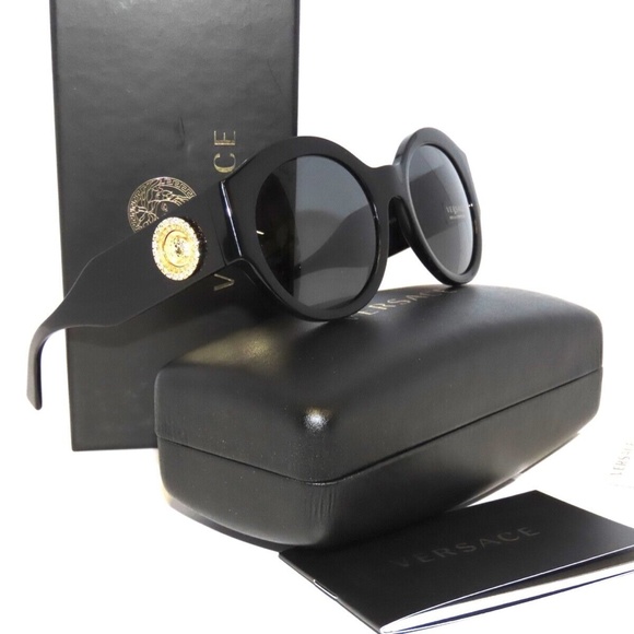 Versace 4380B  GB1/87 Black Gold Grey Sunglasses Round